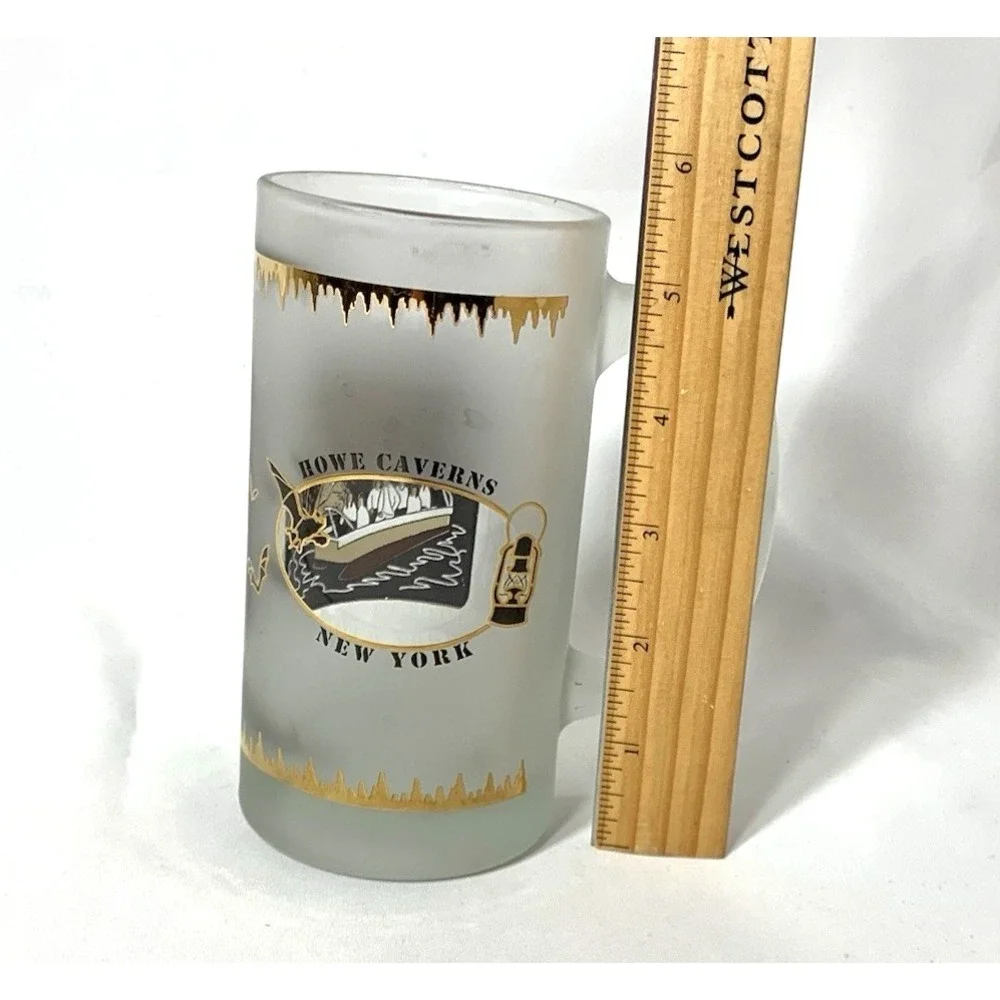 Howe‎ Caverns New York Souvenir Beer Mug Frosted Glass Painted See Thru Window